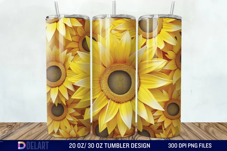3D Sunflower Flower Tumbler Wrap