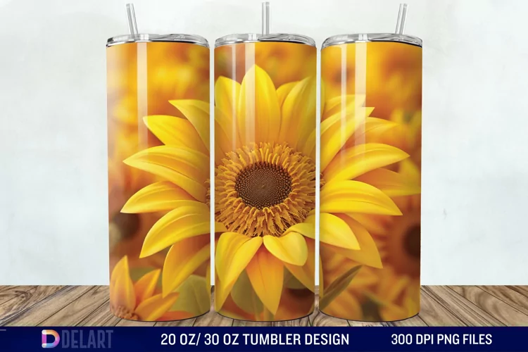 3D Sunflower Flower Tumbler Wrap