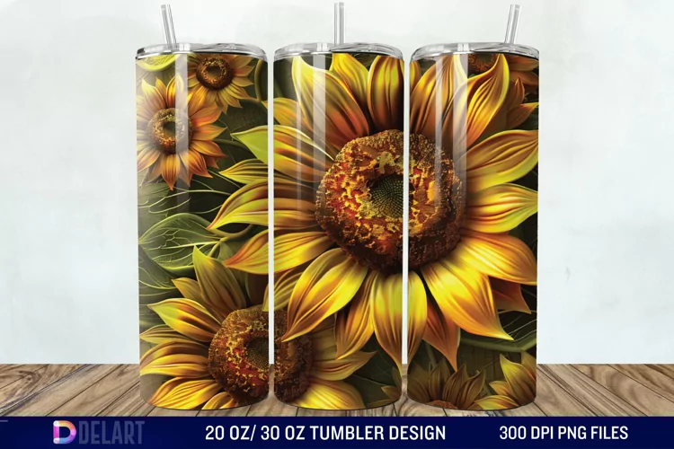 3D Sunflower Flower Tumbler Wrap