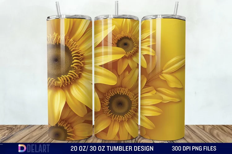 3D Sunflower Flower Tumbler Wrap