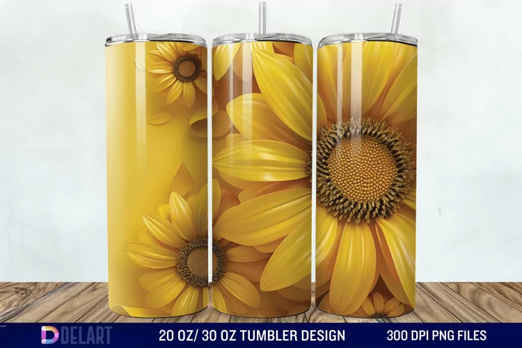 3D Sunflower Flower Tumbler Wrap