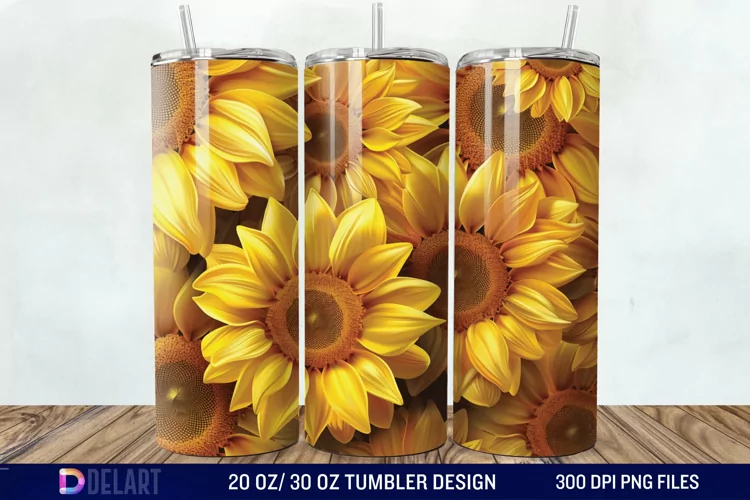3D Sunflower Flower Tumbler Wrap