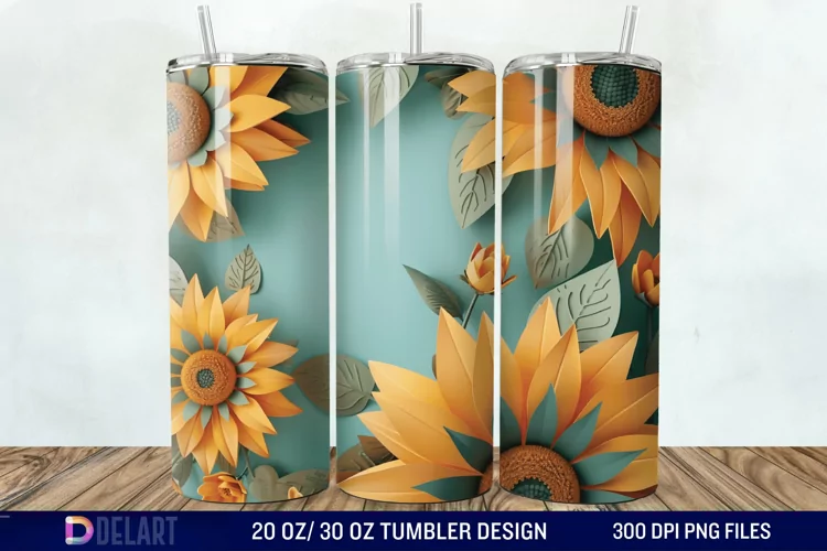 3D Sunflower Flower Tumbler Wrap