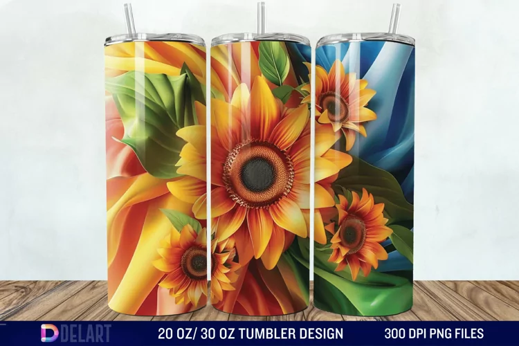 3d Sunflower Flowers Tumbler Wrap