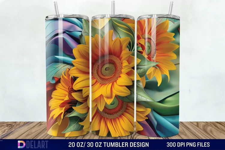 3d Sunflower Flowers Tumbler Wrap