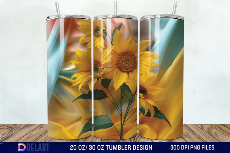3d Sunflower Flowers Tumbler Wrap