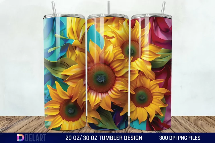 3d Sunflower Flowers Tumbler Wrap