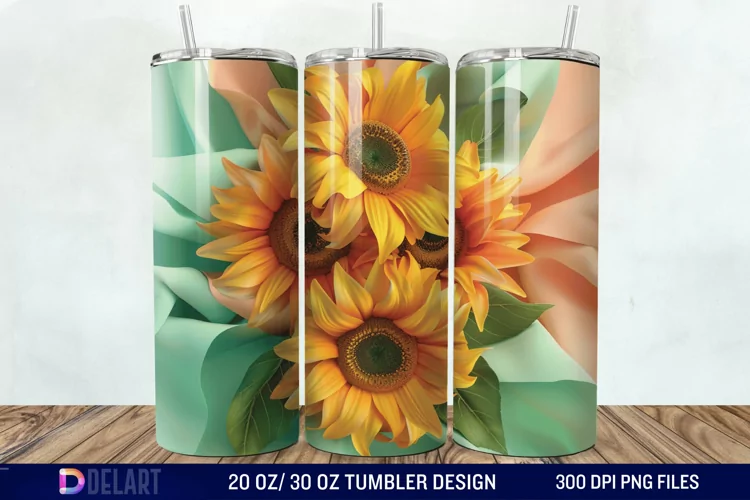 3d Sunflower Flowers Tumbler Wrap