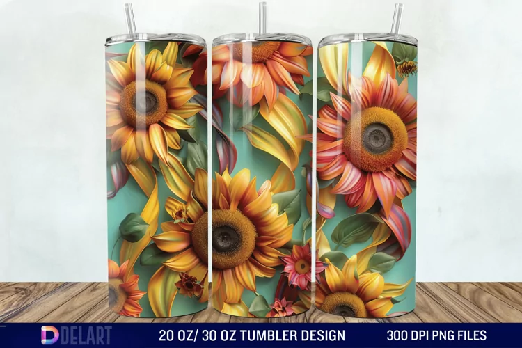 3d Sunflower Flowers Tumbler Wrap