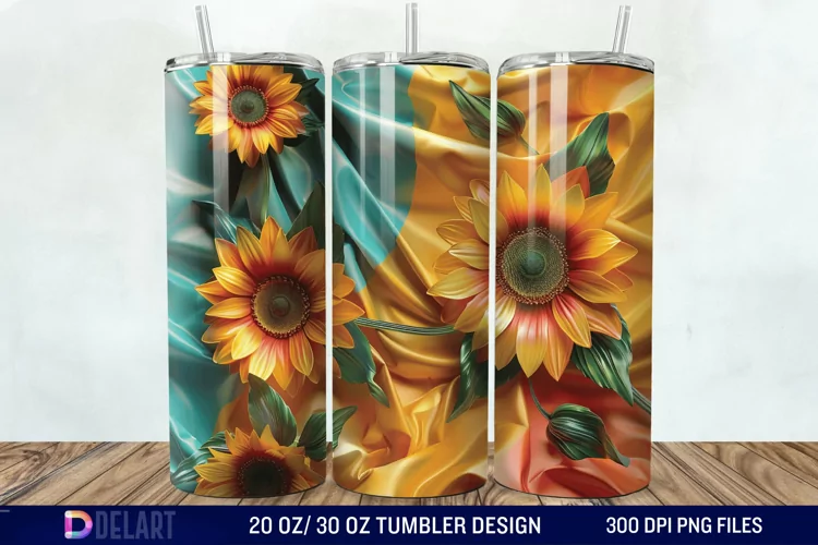 3d Sunflower Flowers Tumbler Wrap
