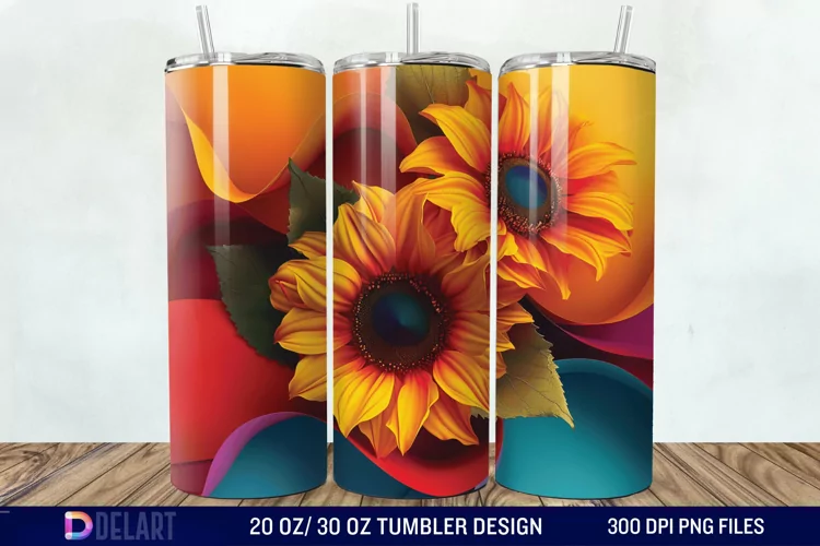 3d Sunflower Flowers Tumbler Wrap