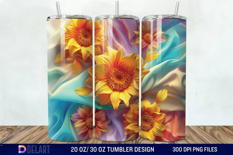 3d Sunflower Flowers Tumbler Wrap