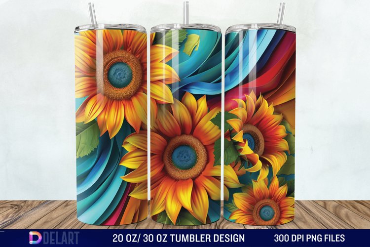 3d Sunflower Flowers Tumbler Wrap example image 1