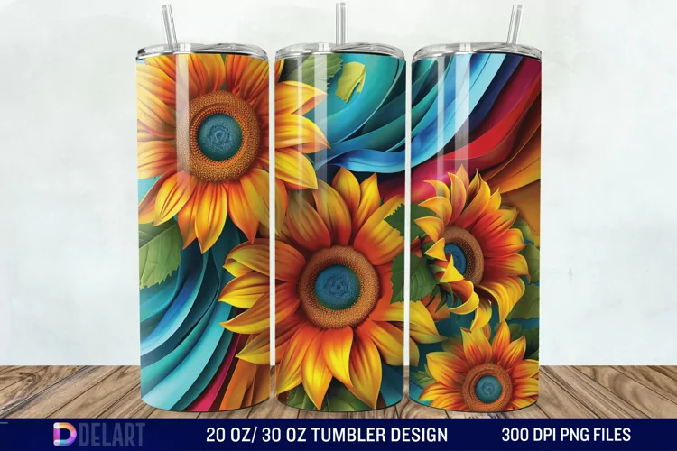 3d Sunflower Flowers Tumbler Wrap