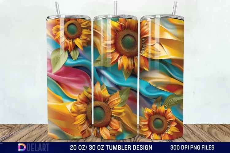 3d Sunflower Flowers Tumbler Wrap