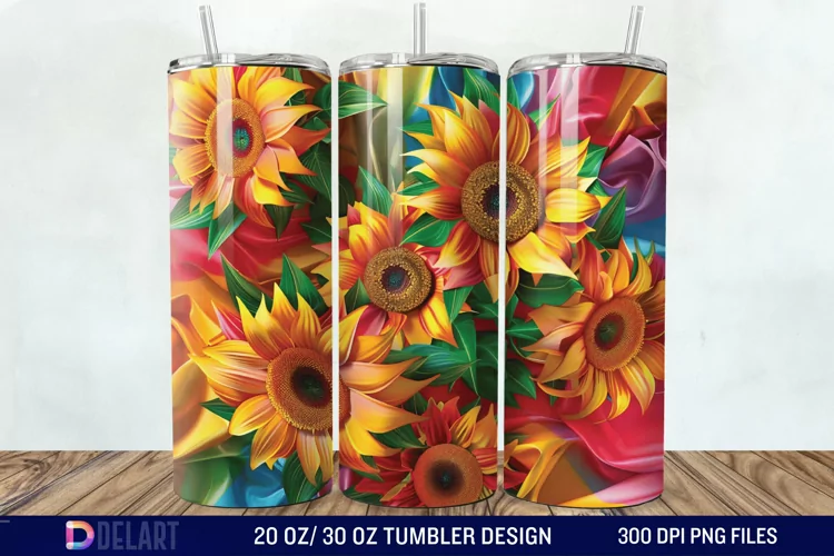 3d Sunflower Flowers Tumbler Wrap
