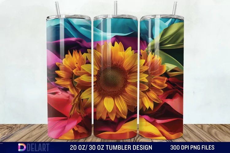 3d Sunflower Flowers Tumbler Wrap