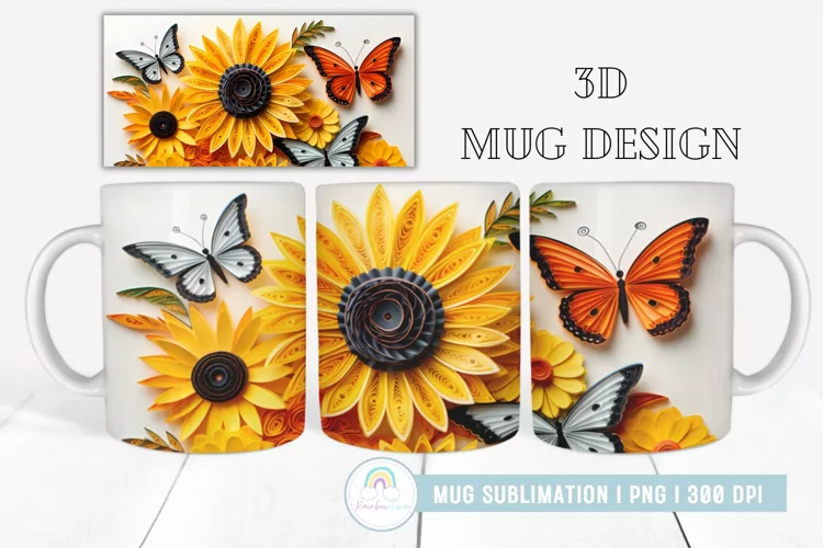 3D Flowers Mug Sublimation I Mug Wrap