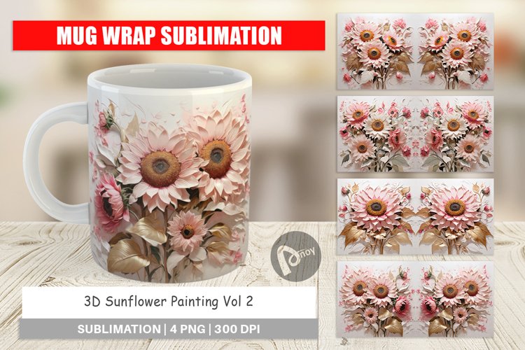 Mug Wrap Design 3D Sunflower Painting