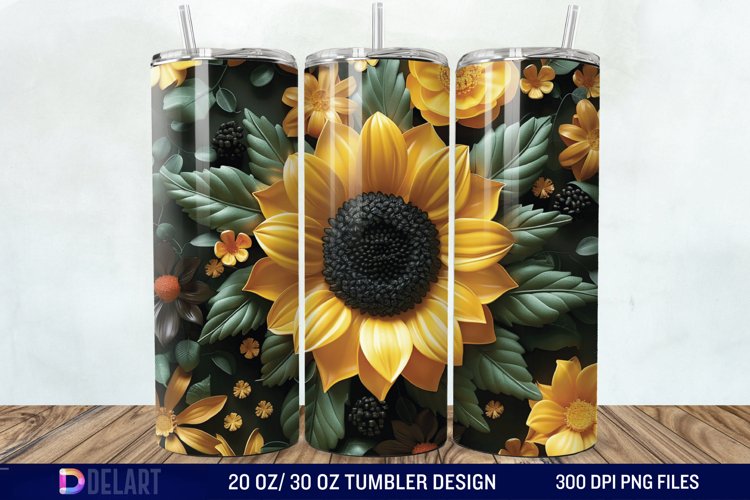 3d Sunflower & Roses Flowers Tumbler Wrap example image 1