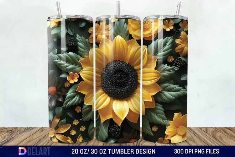 3d Sunflower & Roses Flowers Tumbler Wrap