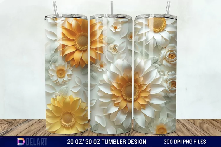 3d Sunflower & Roses Flowers Tumbler Wrap