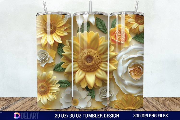 3d Sunflower & Roses Flowers Tumbler Wrap example image 1