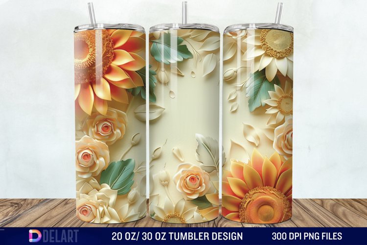 3d Sunflower & Roses Flowers Tumbler Wrap example image 1