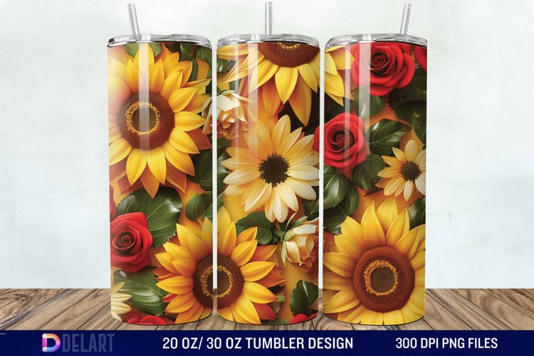 3d Sunflower & Roses Flowers Tumbler Wrap example image 1
