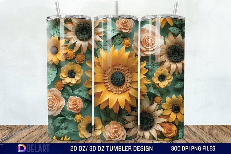 3d Sunflower & Roses Flowers Tumbler Wrap example image 1