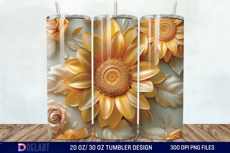 3d Sunflower & Roses Flowers Tumbler Wrap example image 1