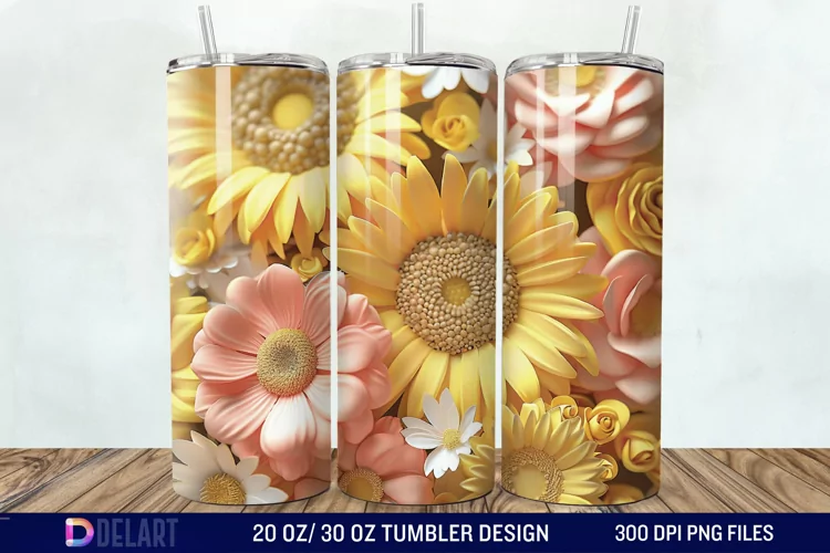 3d Sunflower & Roses Flowers Tumbler Wrap