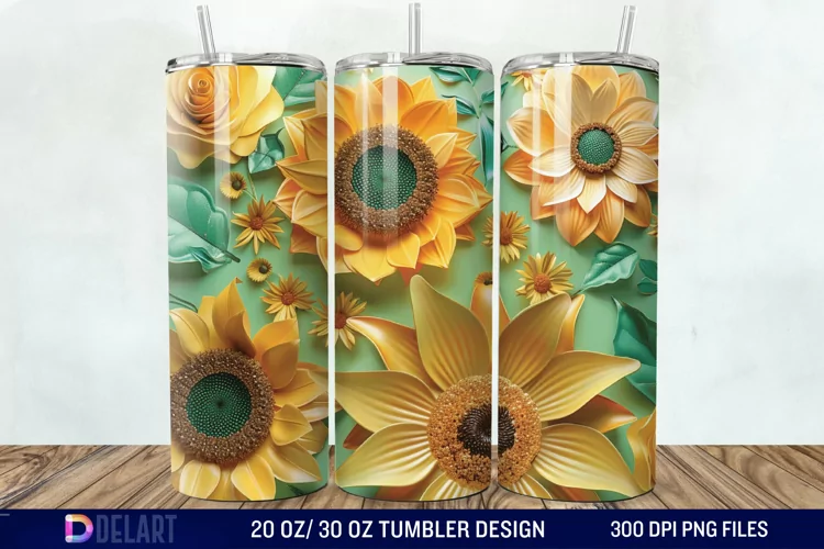 3d Sunflower & Roses Flowers Tumbler Wrap