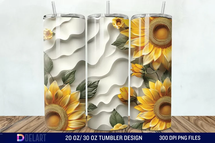 3d Sunflower & Roses Flowers Tumbler Wrap