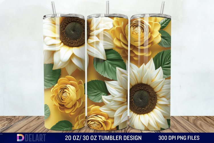 3d Sunflower & Roses Flowers Tumbler Wrap example image 1