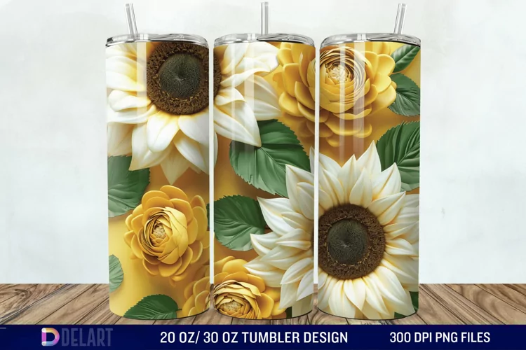 3d Sunflower & Roses Flowers Tumbler Wrap