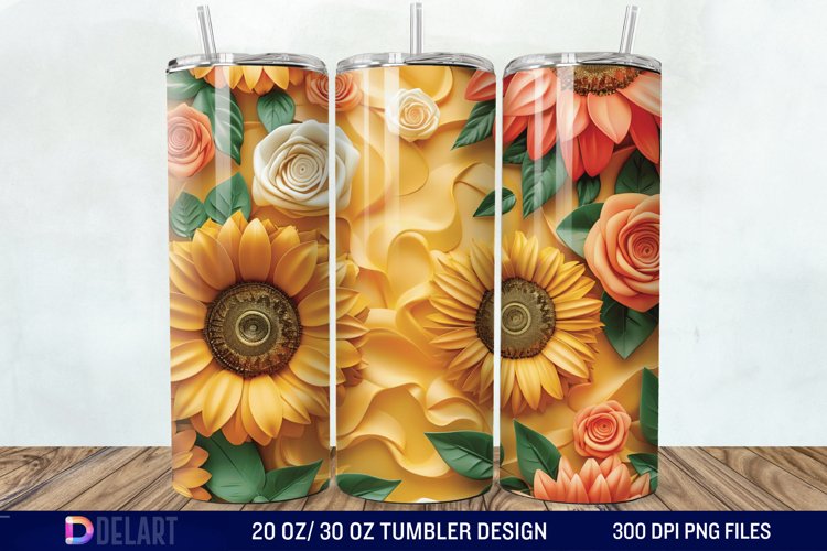 3d Sunflower & Roses Flowers Tumbler Wrap example image 1