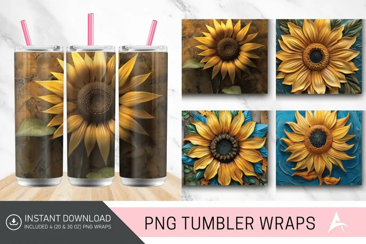 3D Sunflower Serenity Tumbler wrap