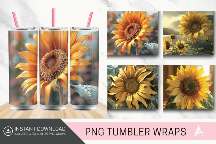 3D Sunflower Serenity Tumbler wrap