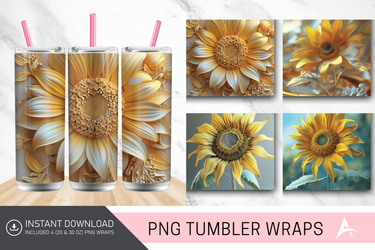 3D Sunflower Serenity Tumbler wrap example image 1