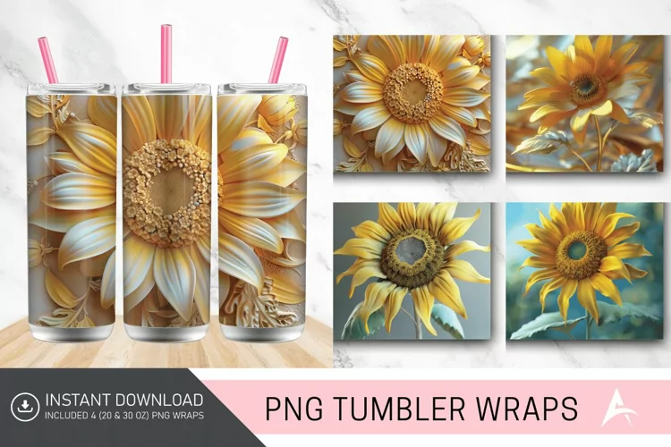 3D Sunflower Serenity Tumbler wrap