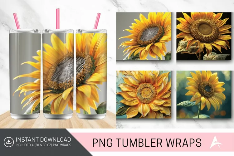 3D Sunflower Serenity Tumbler wrap