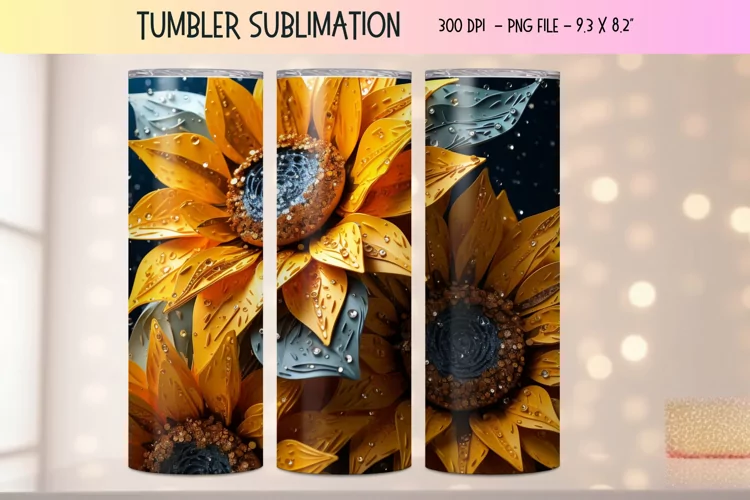 3d Sunflower Tumbler Wrap | Sunflower 3d Tumbler Sublimation