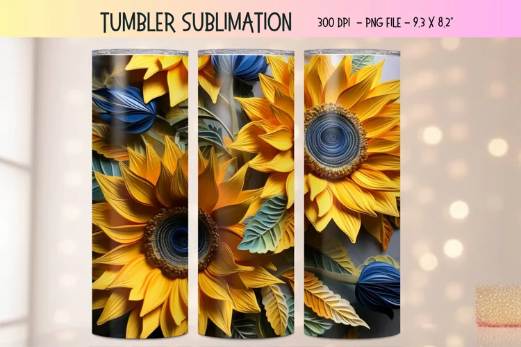 3d Sunflower Tumbler Wrap | Sunflower 3d Tumbler Sublimation