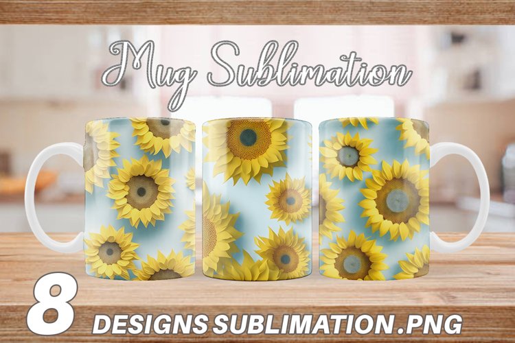 3D Sunflowers Pattern Mug sublimation design