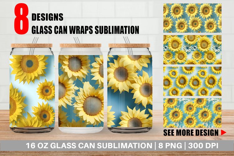 Glass Can Wraps 3D Sunflowers Pattern