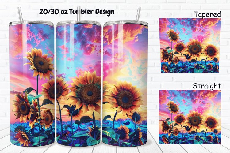 3D Sunflowers Sunset 20/30oz Skinny Tumbler example image 1
