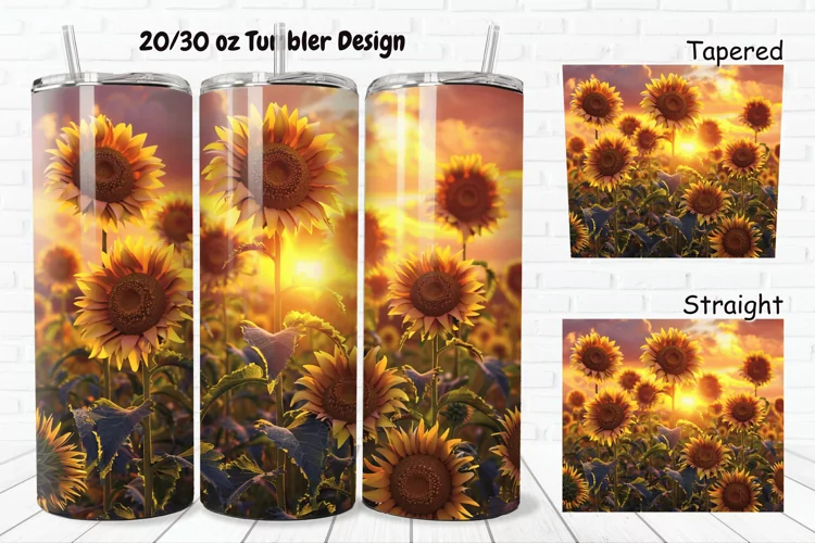 3D Sunflowers Sunset 20/30oz Skinny Tumbler