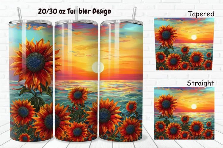 3D Sunflowers Sunset 20/30oz Skinny Tumbler