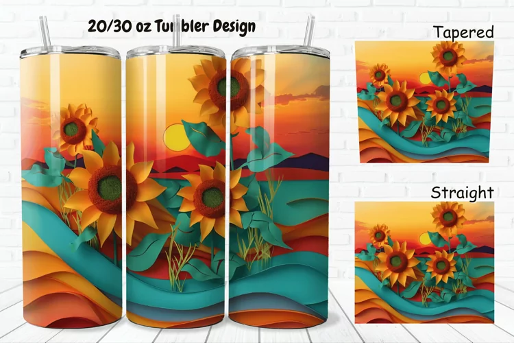 3D Sunflowers Sunset 20/30oz Skinny Tumbler